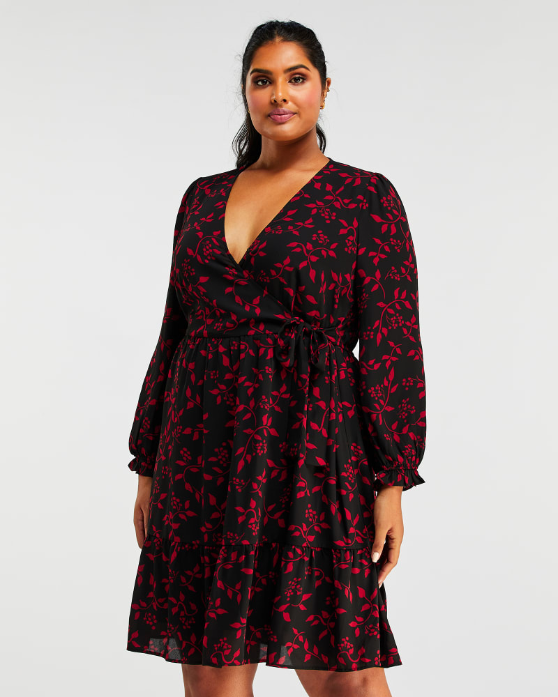 Front of a model wearing a size 1X Shadow Floral Dress in Print by Estelle. | dia_product_style_image_id:235007